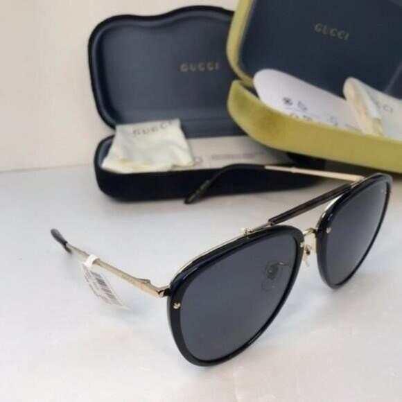 New Original Gucci GG0672S Unisex Aviator Sunglasses, Black/Grey - Picture 9 of 11